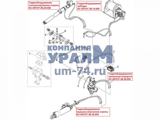 Гидрооборудование поворотной части крана КС-45721Г.86.00.000 автокрана КС-45721